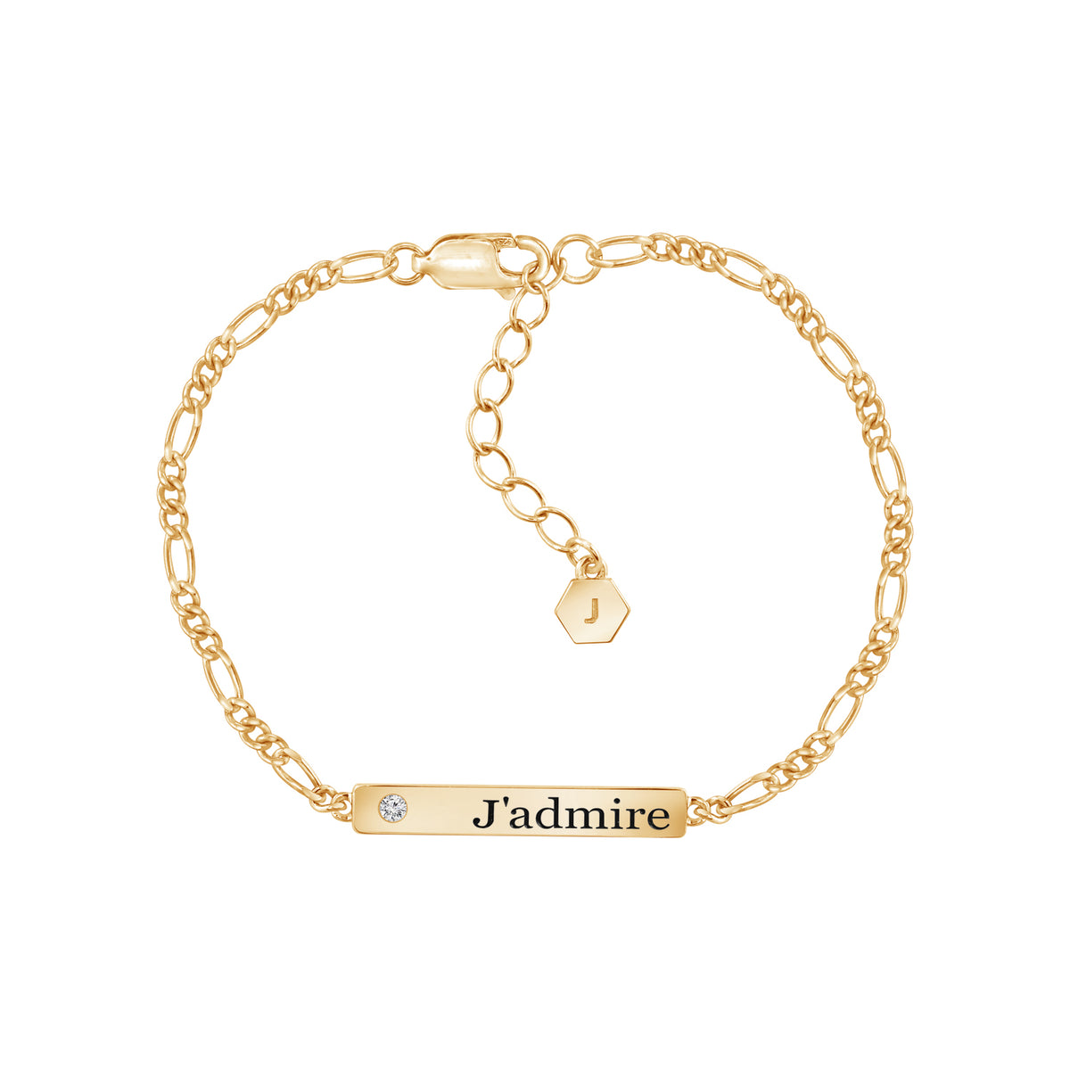 Name Plate Figaro Chain Bracelet Jadmire Jewelry