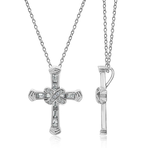 Baguette Cut X Cross Pendant Necklace