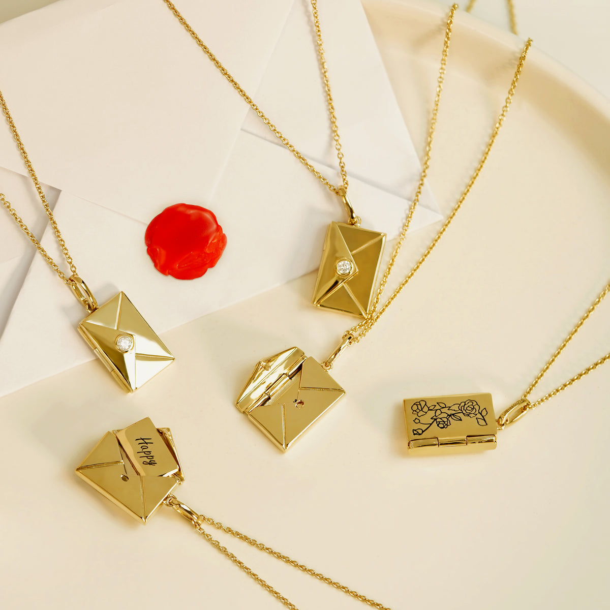 Envelope Pendant Necklace With Birth Month Flowers