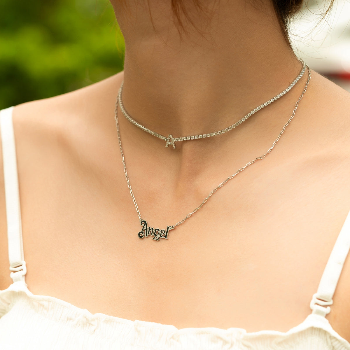 Personalized Name Gothic Style Enamel Pendant Necklace