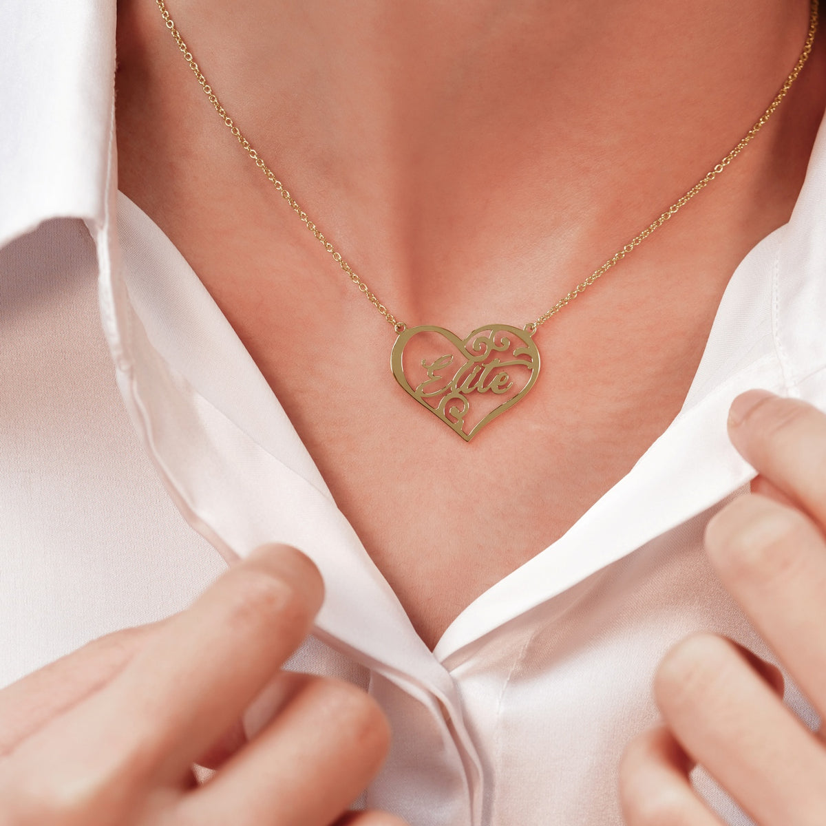 Personalized Name In Heart Pendant Necklace