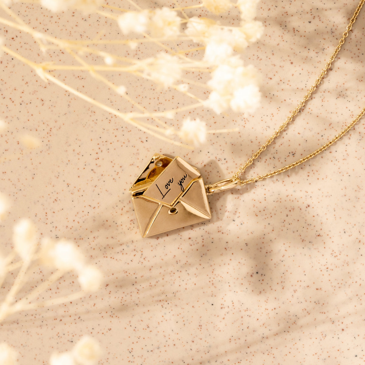 Envelope Pendant Necklace With Birth Month Flowers