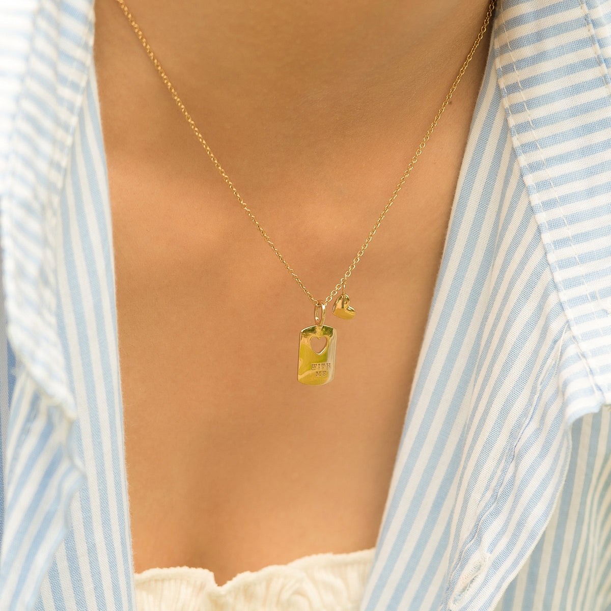 Hollow Heart Dog Tag Pendant Necklace
