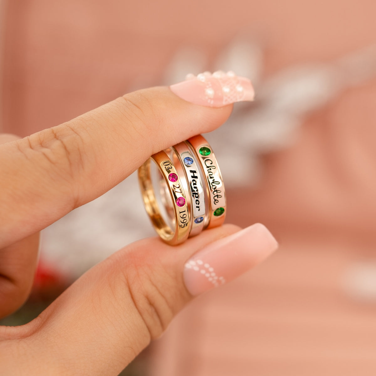 Personalized Name Ring with Birthstones