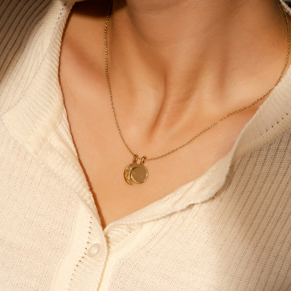 Personalized Name in Moon and Star Pendant Necklace
