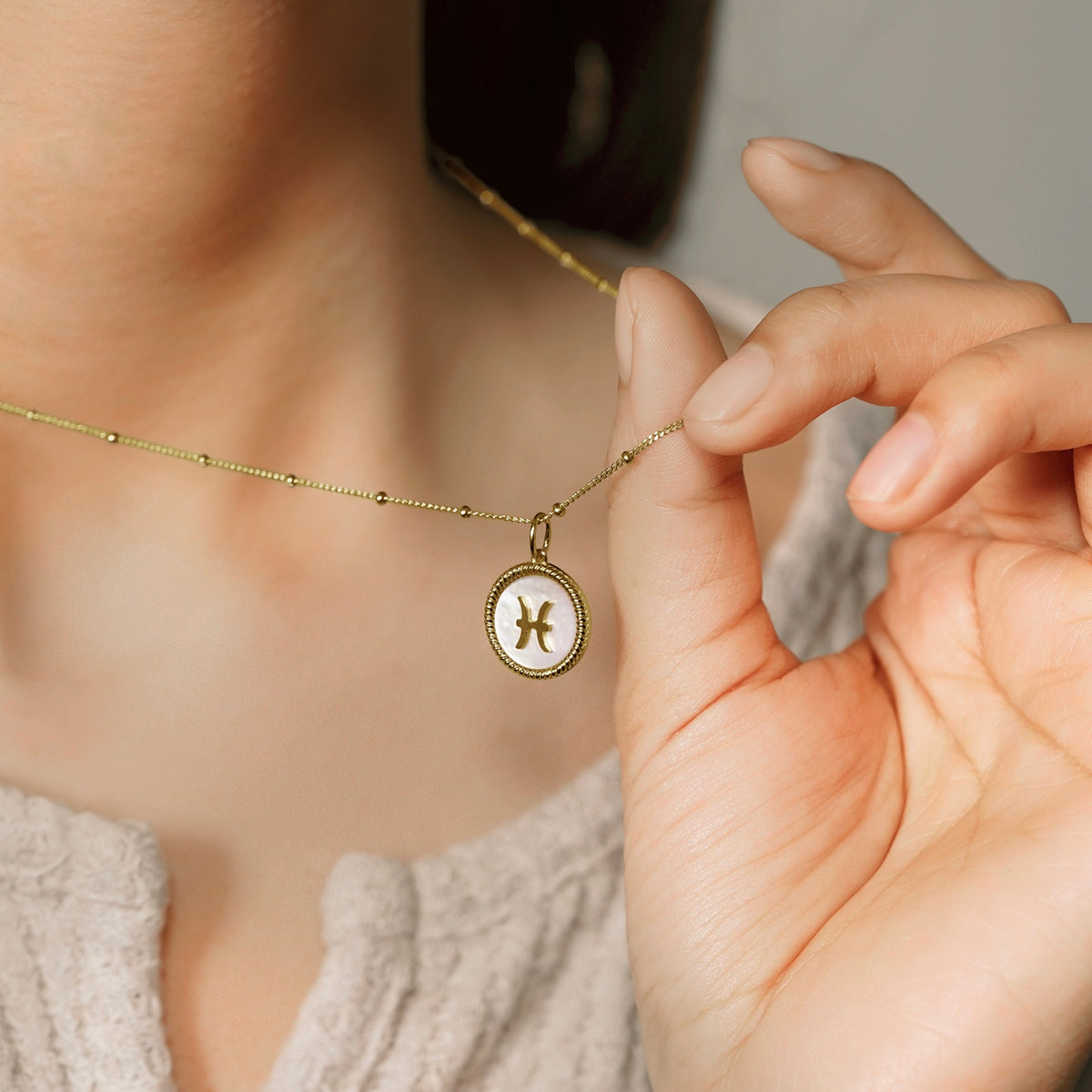 Zodiac Mother of Pearl Disc Necklace