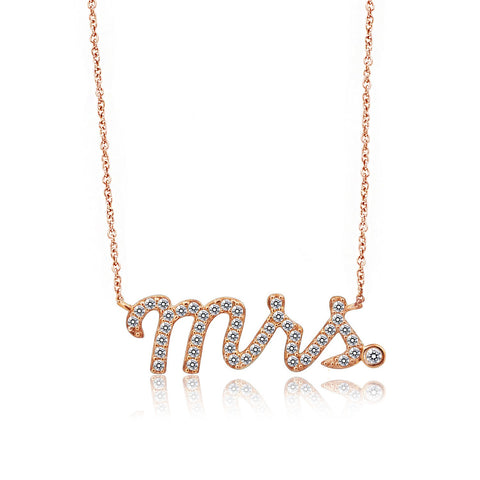 "Mrs." Pave Rose Gold Nameplate Necklace