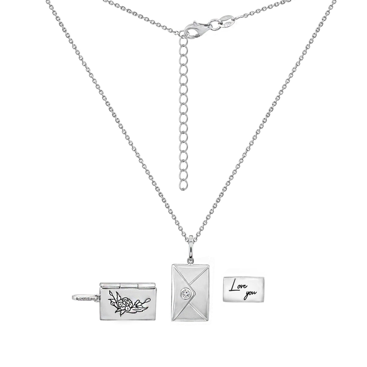 Envelope Pendant Necklace With Birth Month Flowers
