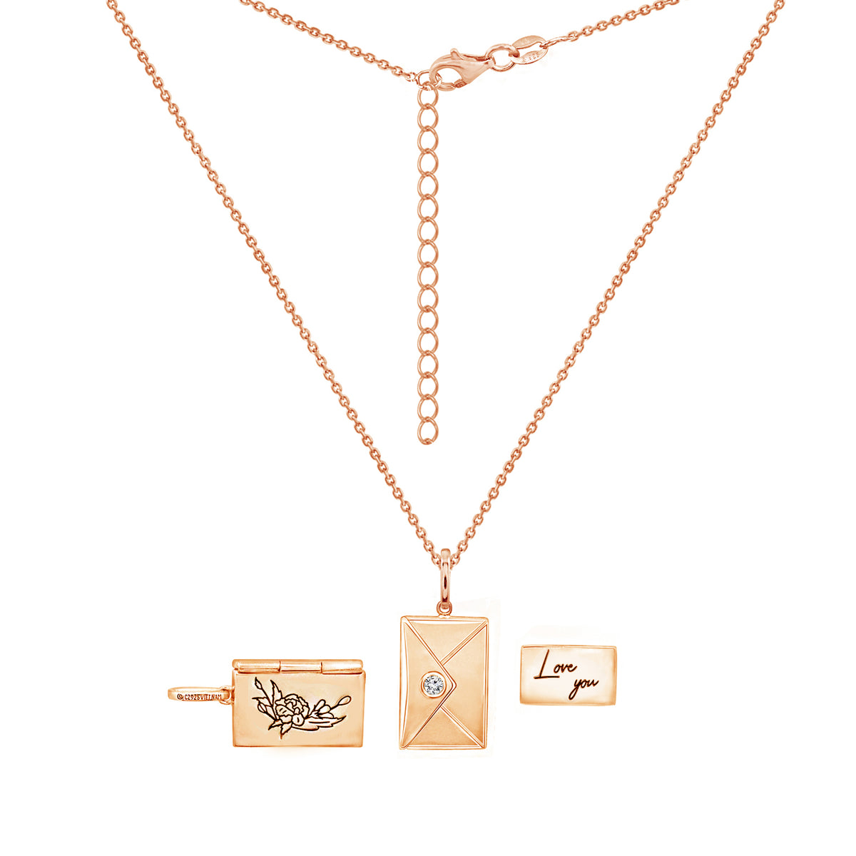 Envelope Pendant Necklace With Birth Month Flowers