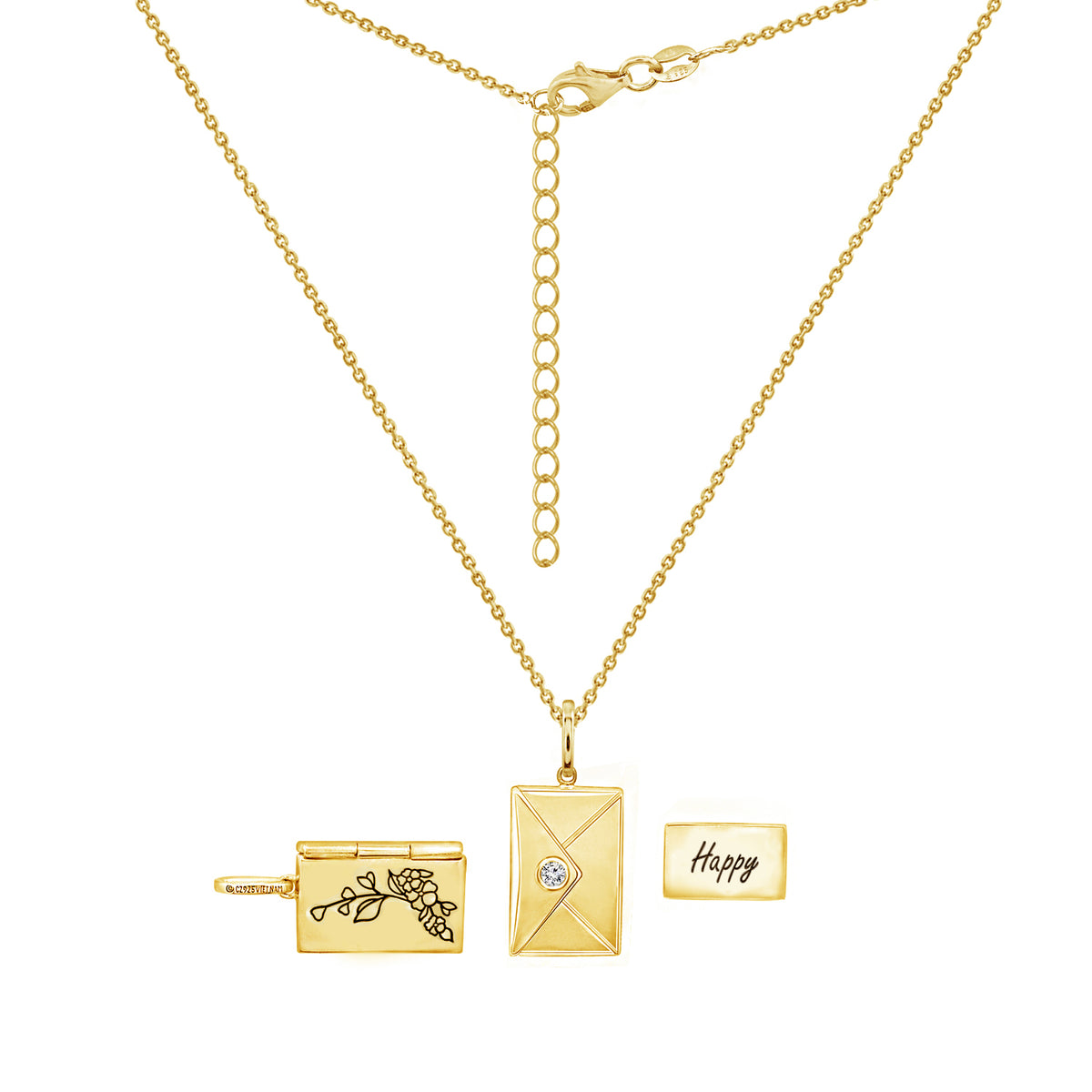 Envelope Pendant Necklace With Birth Month Flowers