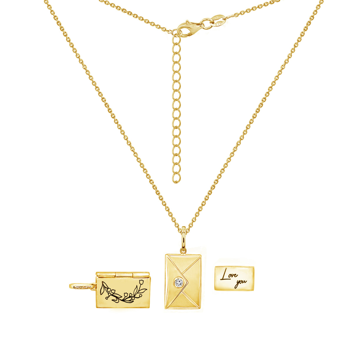 Envelope Pendant Necklace With Birth Month Flowers