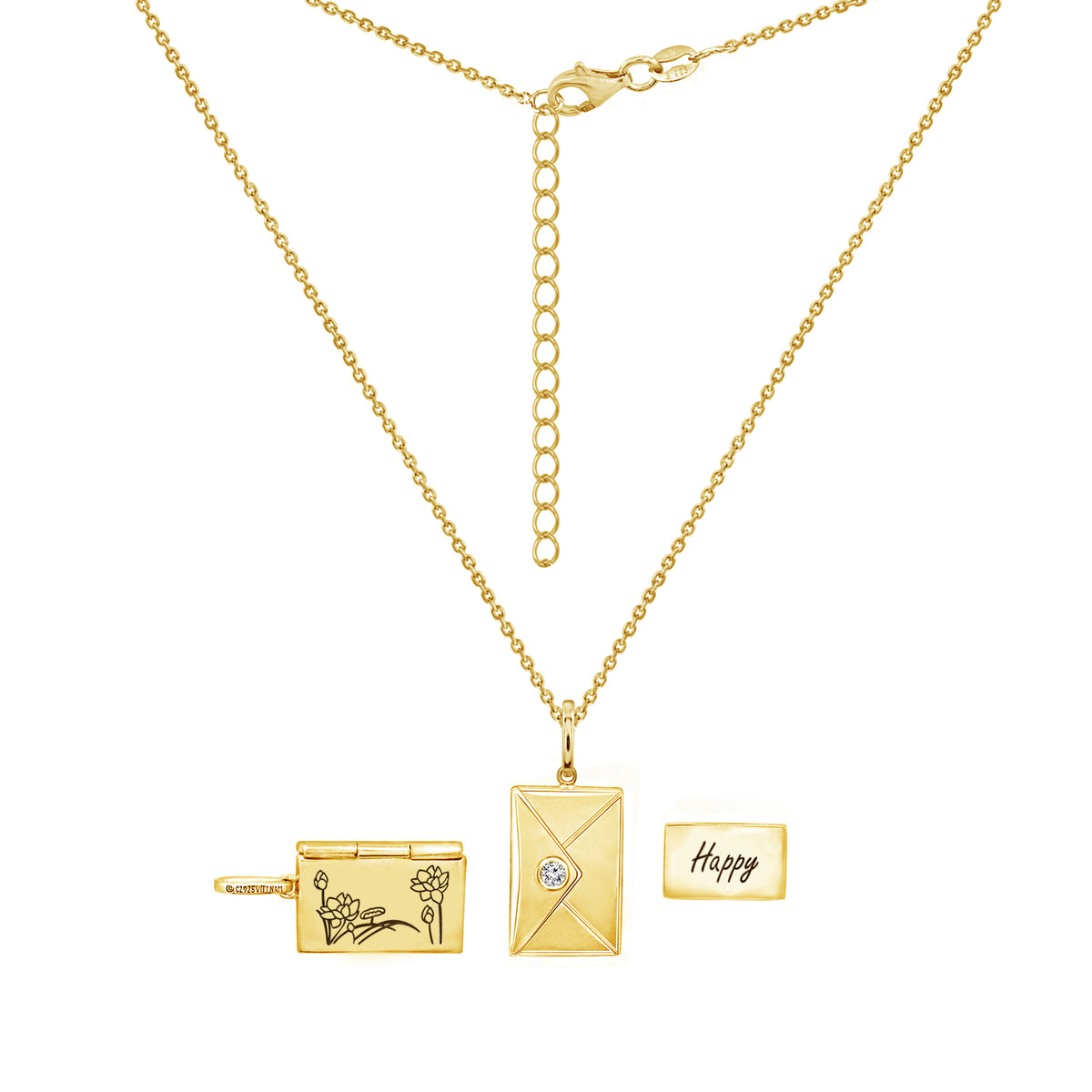Envelope Pendant Necklace With Birth Month Flowers